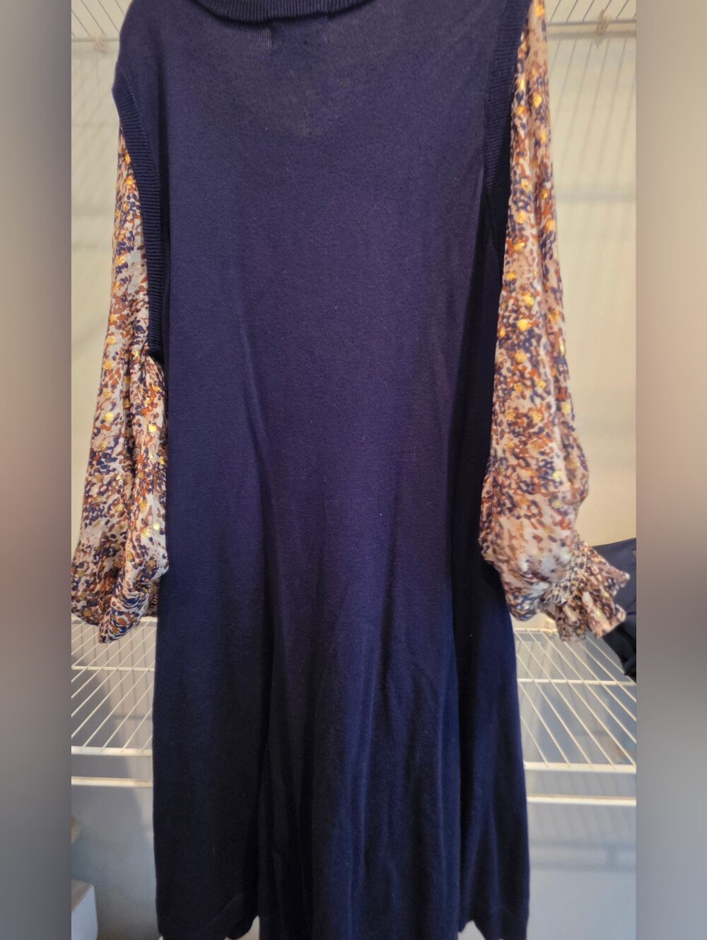 MSK Navy Dress with Floral Puff Sleeves